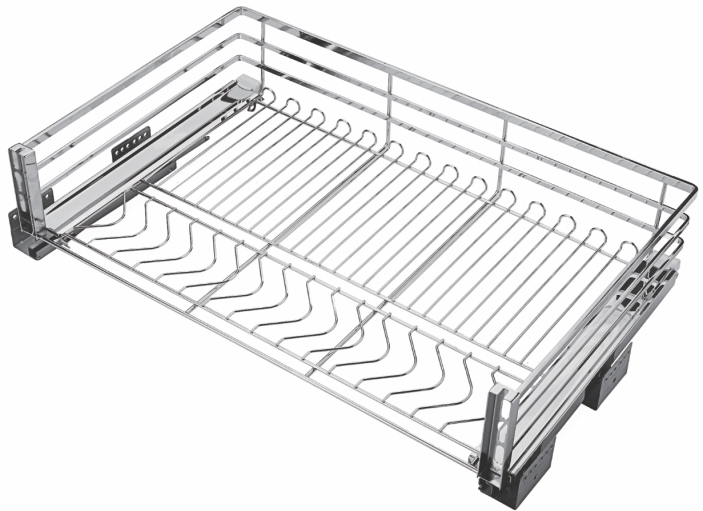 Giá Xoong Nồi Tủ Dưới Inox Nan Dẹt, Nan Mờ, Ray Âm Giảm Chấn Roxana R001A-2